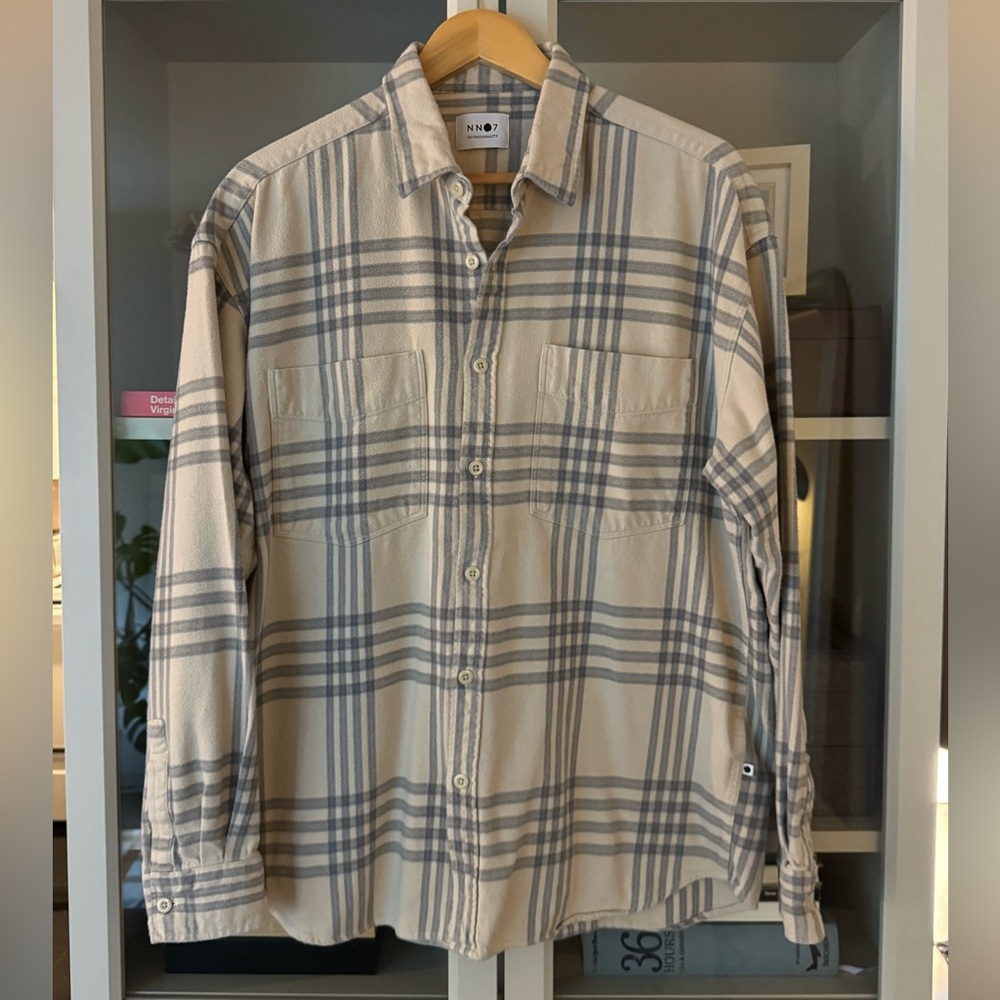 NN07 Cream Plaid Flannel Shirt, Size L